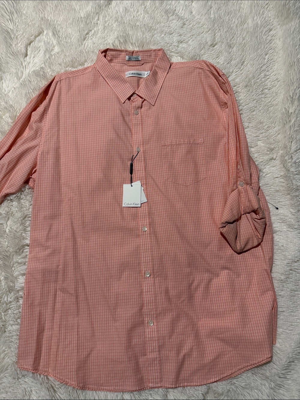 Calvin Klein Men's Peach Micro-Check Button-Down Shirt